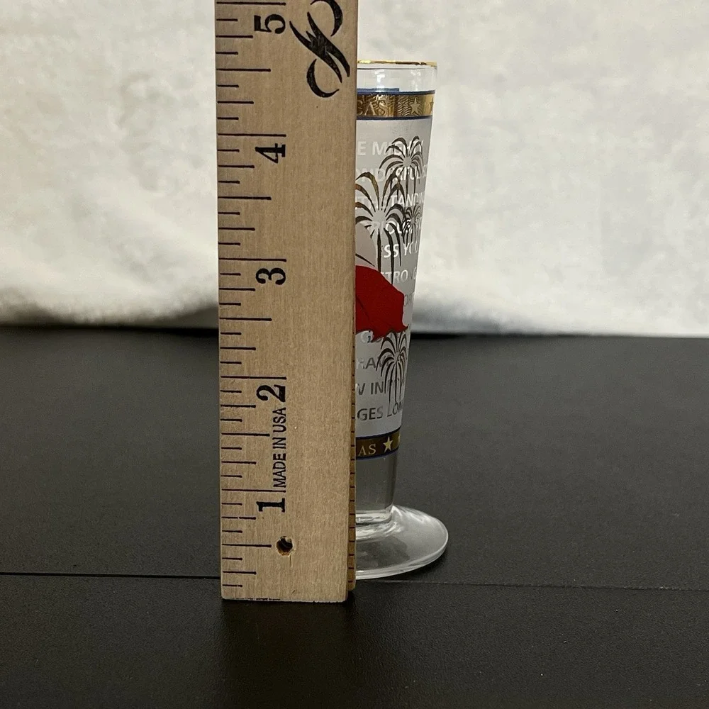 San Antonio Texas Footed Tall Stem Shot Glass Souvenir State Flag Gold Accents